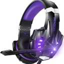 BENGOO G9000 Stereo Gaming Headset for PS5, PS4, PC, Xbox One Controller, Noise Cancelling Over Ear Headphones with Mic, LED Light, Bass Surround, Soft Memory Earmuffs - Purple