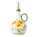 CABILON Ceramic Olive Oil Dispenser, 27 oz Floral Pattern Cruet with Auto-Close Spout, 9.45" Tall, Decorative Oil and Vinegar Bottle (sunflower)