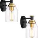 zeyu 2 Pack Modern Vanity Wall Sconces, Indoor Wall Lights for Bathroom Hallway Bedroom with Clear Glass Shade, Black and Gold Finish, ZG33B-2 BK+BG