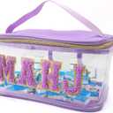 Transparent Empty Mahjong Bag, Waterproof Handheld Mahjong Tile Clear Carrier Storage Bag with Zipper & Chenille Alphabet Pattern Design Accessories Supplies for Game Lovers (Purple)