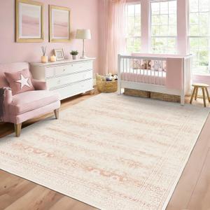 LAISE 5x7 Pink Area Rugs for Nursery, Washable Ultra Soft Rug for Baby Girl,Cute Low Pile Carpets for Living Room, Kids Playroom,Bedroom,Dorm,Dining Room,Powder Room (Pink 5x7)