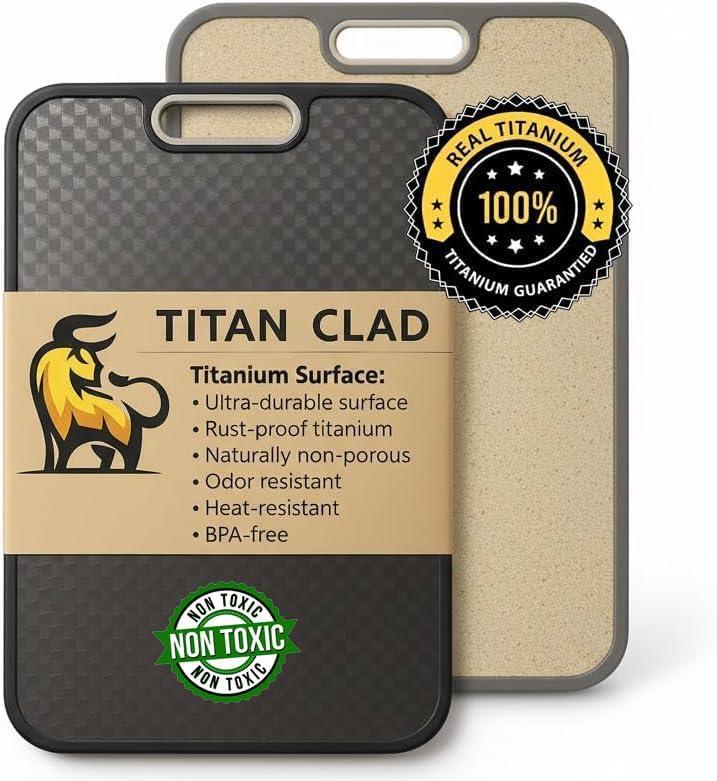 Titanium Cutting Board for Kitchen, Cutting Board Double Sided Food Grade, Pure Titanium and Wheat Straw PP, Scratch Resistant, Non Toxic Chopping Board, Dishwasher Safe, Easy to Clean Large Size