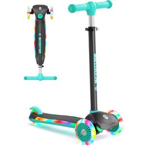 XJD Toddler Scooters for Kids 3-8, 3 Wheel Scooters for Kids 110lbs, LED Light-Up Wheels and Side, 3 Adjustable Height, Lean-to-Steer, Birthday Gift Toy for 3-8 Year Old Girl Boy