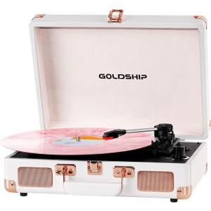Portable Record Player 3-Speed Turntable Vintage Suitcase with Bluetooth, Built in Battery,3.5 mm Headphone Jack, RCA & Aux Ports for Outdoor