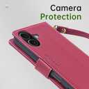 FLIPALM Wallet Case for iPhone 17 Series with Wrist Strap - PU Leather Folio Flip with Credit Card Holder & Kickstand, Protective Cover (Red, for iPhone 17)