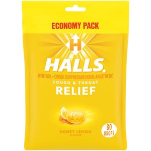 HALLS Relief Honey Lemon Cough Drops, Economy Pack, 80 Drops, EXP 29 SEP 2026