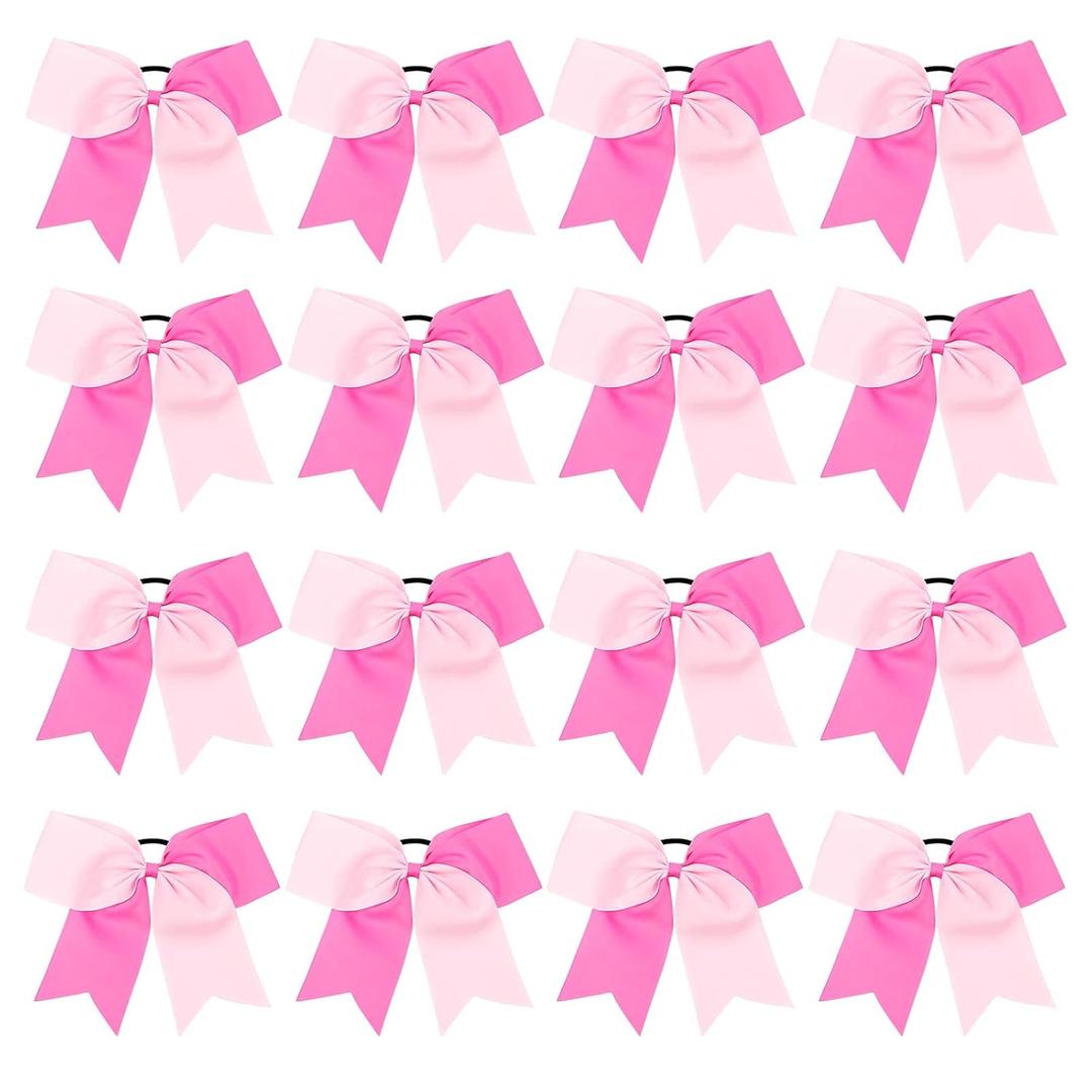 16PCS 8" Large Cheer Hair Bows Ponytail Holder Elastic Band Handmade for Cheerleading Teen Girls College Sports (Pink/Hot Pink, 1 Count (Pack of 16))