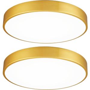 2 Pack Gold LED Ceiling Light Fixture Flush Mount 15 inch 36W, Dimmable Light Fixtures Flush Mount LED, Modern Kitchen Close to Ceiling for Bedroom, Bathroom, Living Room