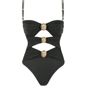 QJQ Women's One Piece Swimsuit Tummy Control Cut Out Color Block Adjustable Straps Slimming Bathing Suit (Large, Black)