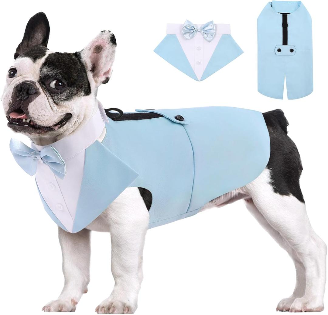 AOFITEE Dog Tuxedo Formal Dog Suit and Bandana Set, Gentle Dogs Wedding Party Suit Bow Tie Shirt, Tuxedo for Small Dogs Costume Outfit with Detachable Bowtie Collar for Christmas Halloween Dress Up Medium