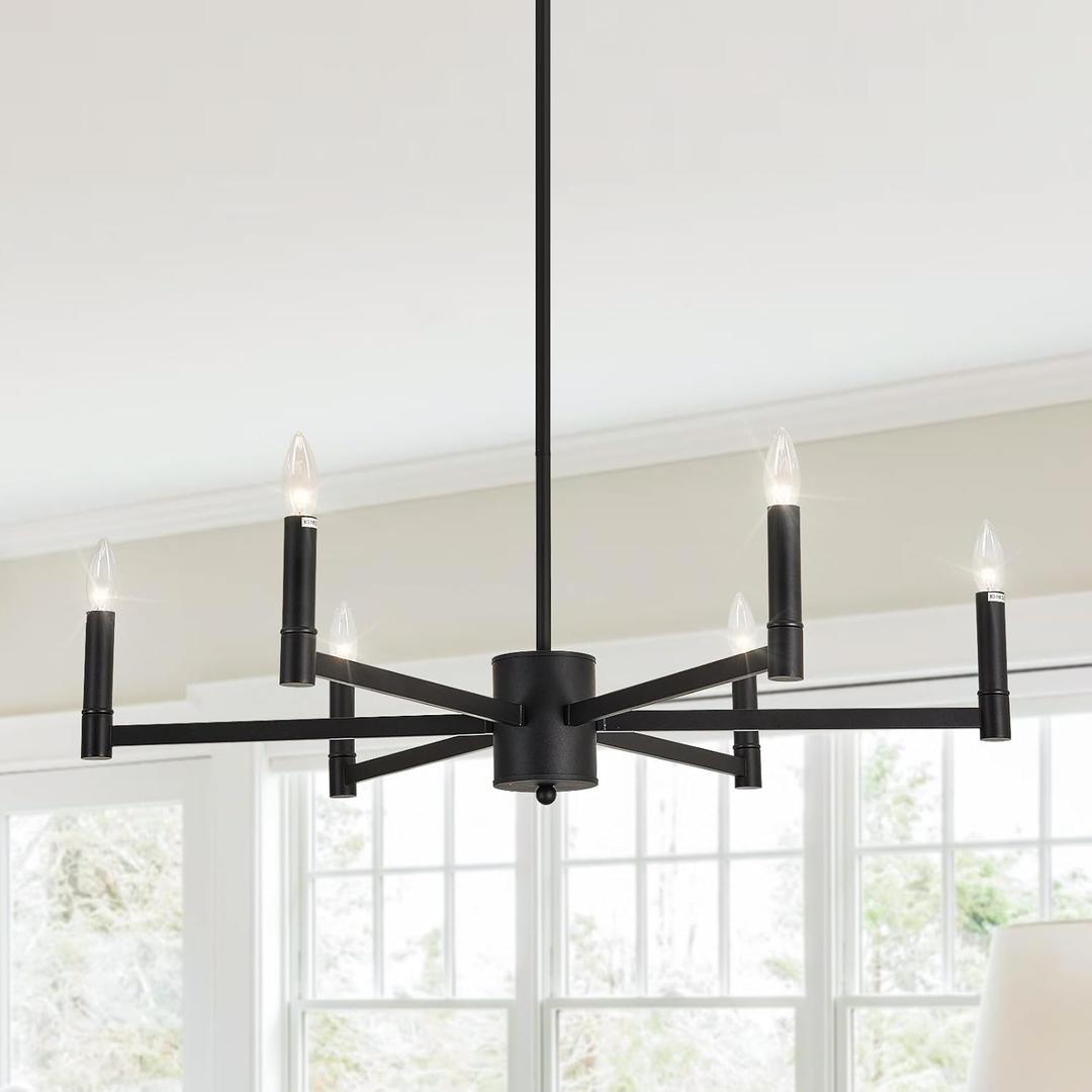 ASGYISA 6-Light Candle Chandeliers Modern Black Farmhouse Ceiling Light Fixture Industrial Pendant Lighting for Dining Room Living Room Bedroom Kitchen Island Foyer, 35inch, L-2201
