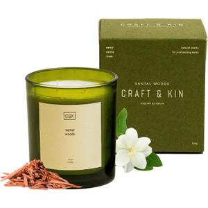 Craft & Kin 12oz Santal Woods Candle for Home | Premium Green Spring Scented Candles for Men | Made with Natural Soy | Gifts for Men and Women | Nature Collection