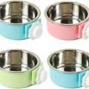 kathson Crate Dog Bowl, Removable Stainless Steel Hanging Pet Cage Bowl Food & Water Feeder Coop Cup for Cat, Puppy, Birds, Rats, Guinea Pigs (4 PCS, Size: L, 2Blue,1Pink,1Green)