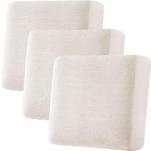 H.VERSAILTEX Super Stretch Individual Seat Cushion Covers - Sofa & Couch Cushion Slipcover Sets - Thick Jacquard Textured Twill Fabric (3 Piece XL, Ivory) (3 Cushion XL Sofa)