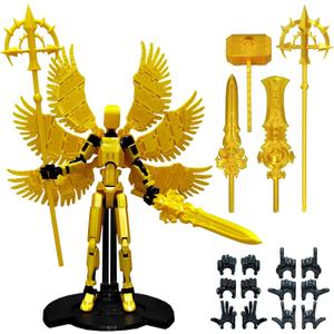 apcute (Assembly Completed) 3D Printed T13 Action Figure, 5.5 Inch Multi-Jointed Movable Dummy 13 Toy,Dummy 13 Robot Action Figure with Lots of Weapons  (Gold)