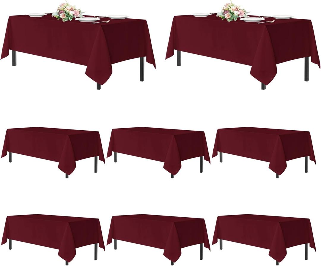 sancua Tablecloths for 6 Foot Rectangle Tables, 8 Pack - Washable Polyester Fabric Table Cloth for Chirstmas Party, Birthday, Banquet Reception, 54x108 Inch Burgundy