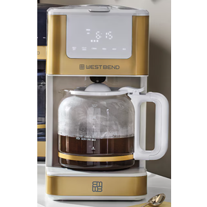 West Bend Drip Coffee Maker Brews Hot or Iced, Programmable with Brew Strength Selector Auto Shut-Off and 6 Functions Permanent Mesh Filter and Glass Carafe, 12-Cup