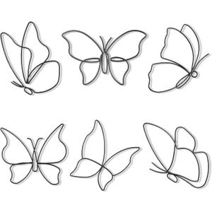 Hotop 6 Pieces Metal Butterfly Wall Decor Metal Wall Art Heart Hanging Decorations Wire Flowers Decals Decor for Kitchen Bathroom Indoor Outdoor Wedding Birthday Party (Classic,Black)