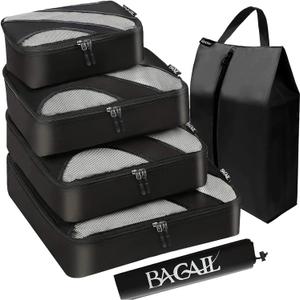 BAGAIL 6 Set Packing Cubes,Travel Luggage Packing Organizers (AllBLACK)