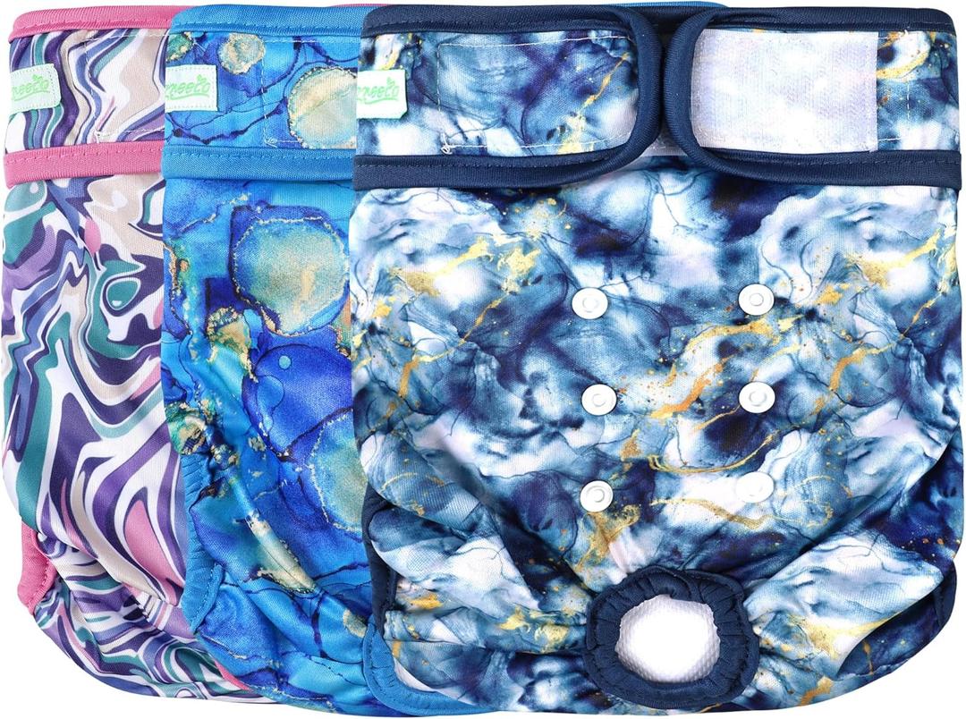 wegreeco Washable Reusable Premium Dog Diapers,Pack of 3,Small Dog Puppy & Doggy Diapers Female,Dog Period Panties Diapers Female in Heat Watercolour S (Small (Newborn-10.5" Waist))