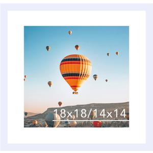 JCJMY 18x18 Picture Frame White with 14x14 Mat, Display Photo 14x14 with Mat or 18 x 18 Without Mat, Wall Hanging Large 18x18 Poster Frame with Shatter Resistant Plexiglass, White