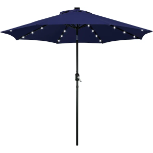 Yaheetech 9FT Solar Patio Umbrella w/Push Button Tilt & Crank, Navy Blue