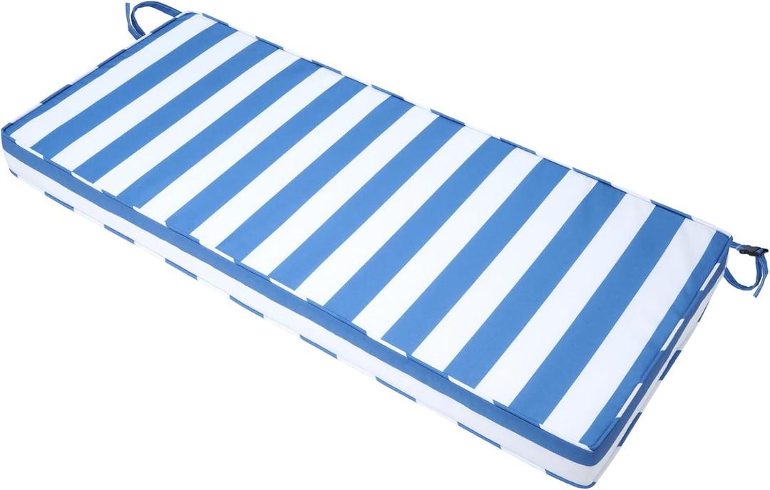 Outdoor Bench Cushion 48x18x3 Inch with Ties, Thick Waterproof Porch Swing Cushions for Patio Furniture Chair Pad, Seat Sofa Garden Replacement Cushion Sponge Filling (Blue&white Stripes, 48x18)