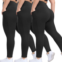 HLTPRO 3 Pack Plus Size Leggings with Pockets for Women - Black High Waisted Tummy Control Soft Yoga Pants for Gym Workout