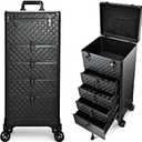 Yueieoun Nail Salon Cart with 4 Drawers, Rolling Makeup Train Case for Beauty, Cosmetology Case on Wheels, Trolley Cart, Lockable Organizer Travel Case for Manicure/Face Painting/Hairstylist/Tattoo Artist