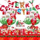 Christmas Dinnerware Set Santa Claus Party Supplies Includes Plates Napkins Cups Knives Spoons Forks Tablecloth Balloons Banner Cupcake Toppers for Merry Christmas Party 156 Pieces