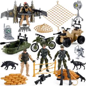 Mr.River US Army Men Action Figures Play Set, Toy Soldiers with Military Weapons Accessories for Kids Boys