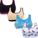 DChica Training Bras for Girls Cotton Sports Bra Pack Soft Breathable Camisole Crop Bralette for Kids & Teens