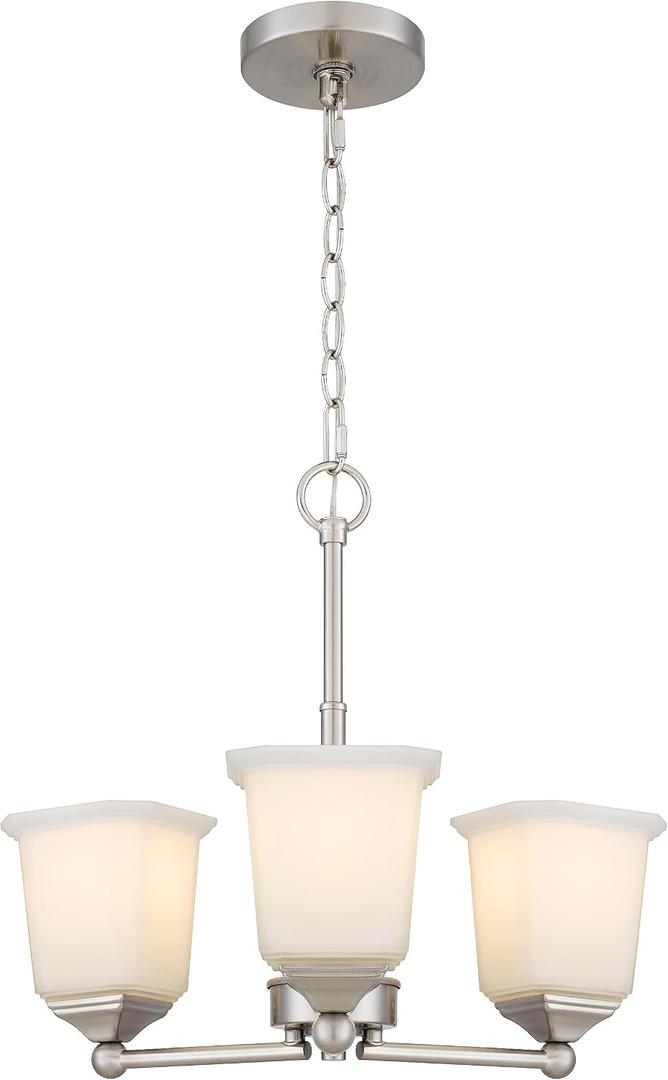 Tawson Nox 3-Light Chandelier Pendant Ceiling Light Brushed Nickle White Glass Shade Adjustable Height for Hallway, Entryway, Passway, Dining, Bedroom, Kitchen, Balcony Living Room