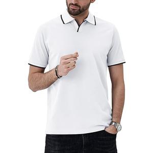 Aiyino Men's Muscle V Neck Polo Shirts Slim Fit Short Sleeve Cotton Golf T-Shirts Ribbed Knit Soft Tees,White, M