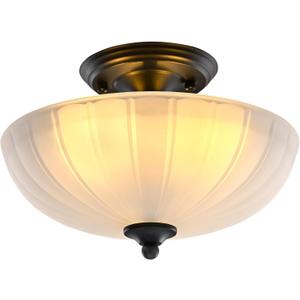 Frosted Glass Ceiling Light Fixture - Semi Flush Mount with 3 E26 Bulb Sockets, Soft Diffused Lighting/Anti-Glare Shade Lighting for Living Room Dining Room Hallway, Vintage Indoor Chandelier (11.8inch)
