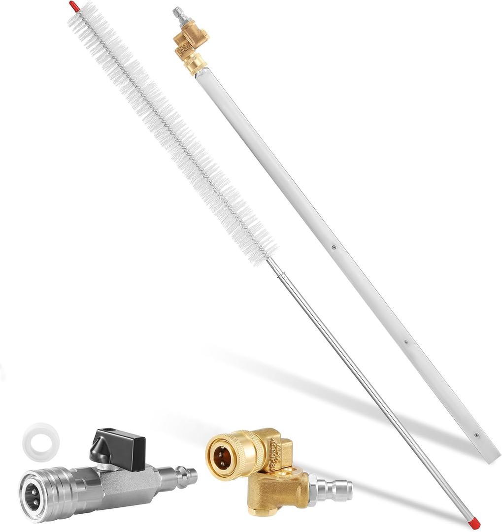 PWACCS Radiator Cleaning Wand, 24 Inch Pressure Washer Wand for Car Radiator Cleaning Tool, Dual-purpose Radiator Cleaner Wand with 3 Nozzle Tips, 1/4" Quick Coupler & Brush