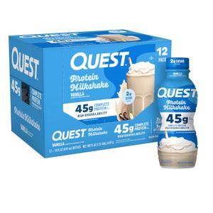 Quest Nutrition Vanilla Protein Shake, 45g Protein, 2g Sugar, 12 Count | 45g Complete Protein, Ready to Drink, 3g Net Carbs, Gluten Free, Ultrafiltered Nonfat Milk, High Protein, 14 Fl Oz Bottles (EXP 09/03/26)