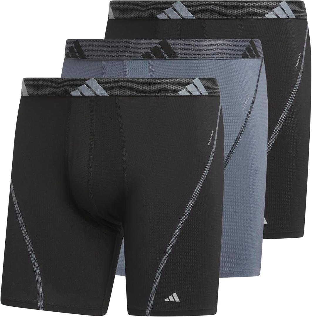 adidas Men's Performance Athletic Mesh Boxer Brief Underwear 3-Pack, Moisture Wicking, Sport Comfort (Medium, Black/Onix Grey/Black)