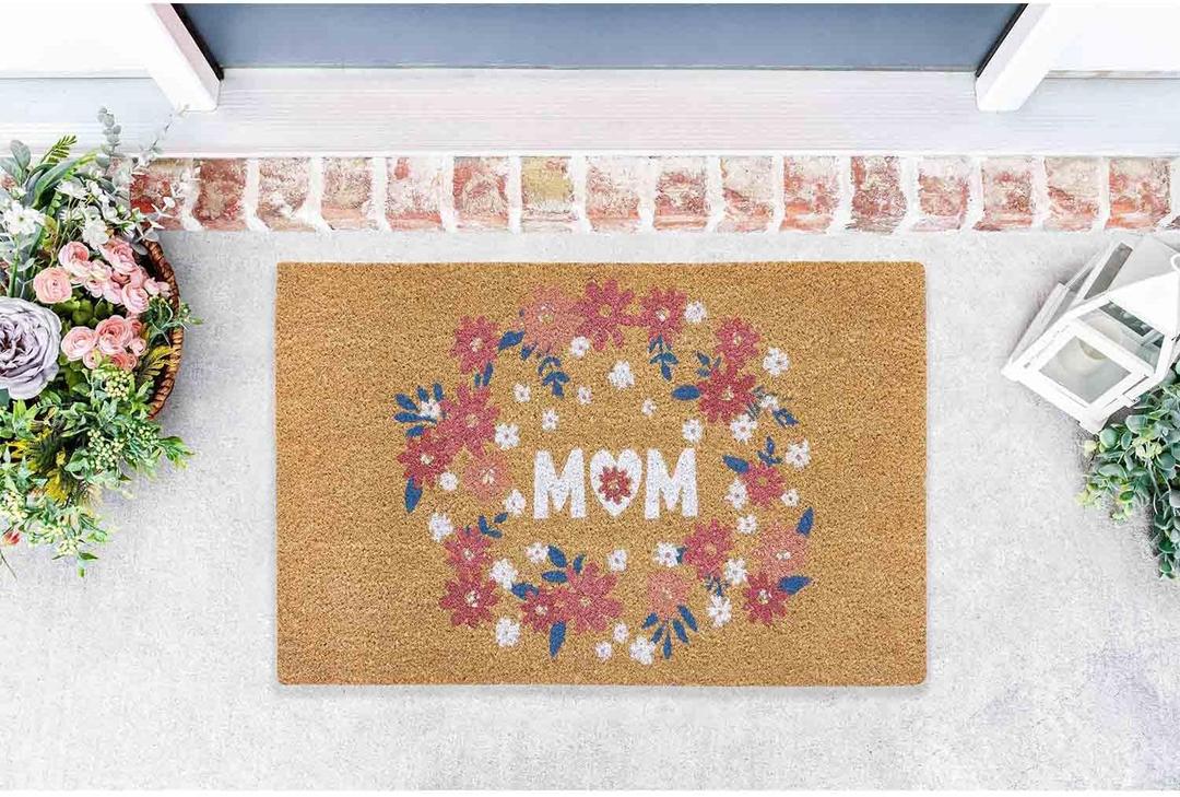 VCNY Home - Doormat, Outdoor Coir Doormat with Vinyl Backing, Perfect for Mother's Day, Floral Home Decor (Mom Pink/Peach, 17" x 28") (1'5" x 2'4" (Rectangular))