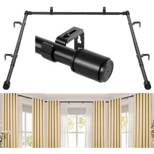 1 Inch Bay Window Curtain Rods Set 30-87 Inch Center Rod, 30-63 Inch Side Rods, Black Metal Iron Finish