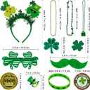 Winlyn Bulk St. Patrick's Day Novelty Jewelry Assortment St. Pat's Party Favors Supplies Shamrock Necklace Coins Head Bopper Bracelet Tattoo Mustaches Accessories for St. Patty's Day Irish Party Decor (Green)