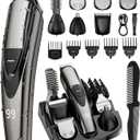 SHPAVVER Beard Trimmer for Men: Professional Barber Hair Clippers - 12-in-1 Cordless Grooming Kit - Waterproof Electric Razor with Turbo Speed & Precision Blades (Grey Black)