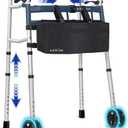 Folding Narrow Walker for Seniors  Width & Height Adjustable Walker, Lightweight Standard Walker for Elderly, Walkers for Seniors, Disabled, Bariatric (Dual-wheel Walker with Bag)