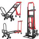 Heavy Duty 1000LBS Stair Climbing Dolly, 3 in 1 Convertible Hand Truck, Folding Hand Truck Dolly Cart with Solid Wheels for Moving/Travel/Office (Red)