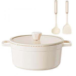 5QT Ceramic Nonstick Dutch Oven Pot with Glass Lid - Nonstick Induction StockPot with Lid Soup Ladle Spatula Healthy Cooking PFAS and PTFE Free