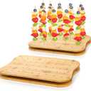 2 Pack Bamboo Skewer Holder, 90 Holes Fruit Kabobs Cocktail Pick Stand, Appetizer Food Display Serving Curved Board for Party, Buffet, Catering Event