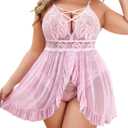 Avidlove Plus Size Lingerie for Women Sexy Snap Crotch Babydoll Lace Chemise Curvy Strappy Ruffle L (Pink)