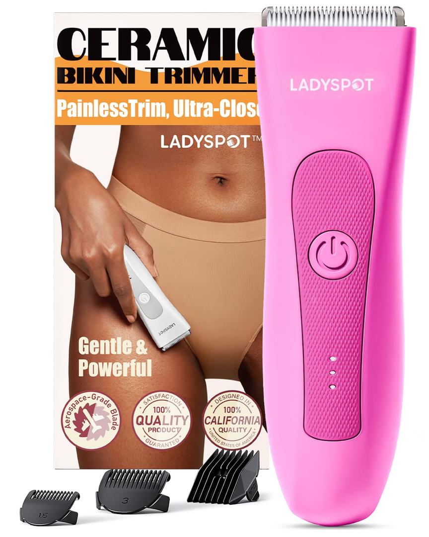 LADYSPOT Hair Finishing Trimmers, with 3 Guard and Replaceable Ceramic Blade Heads, LADYSPOT Hair Shaver Kit Sets (Women-Rose-red)