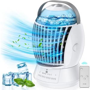 Portable Air Conditioners Fan, 3 Speeds Evaporative Air Cooler with remote, Multi-angle Adjustable Wind, Lightweight, Quiet, Personal Mini Cooling Fan for Room Bedroom Office Tent Caravan