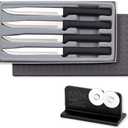 RADA Cutlery 4-Piece Utility Steak Knife Gift Set with Quick Edge Sharpener, Black Handles